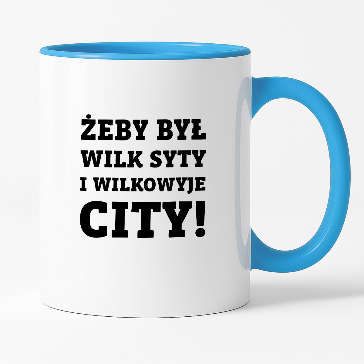 Kubek z nadrukiem - "Żeby był wilk syty i Wilkowyje City"