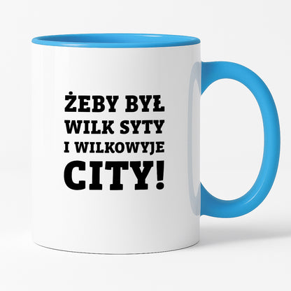 Kubek z nadrukiem - "Żeby był wilk syty i Wilkowyje City"