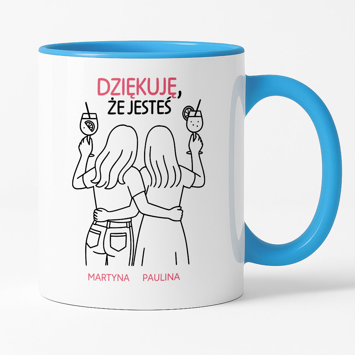 Kubek spersonalizowany z nadrukiem - "Dziękuję, że jesteś" z IMIONAMI dla PRZYJACIÓŁEK