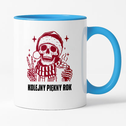 Kubek świąteczny z kościotrupem z gorącą czekoladą w ręku "Kolejny piękny rok"