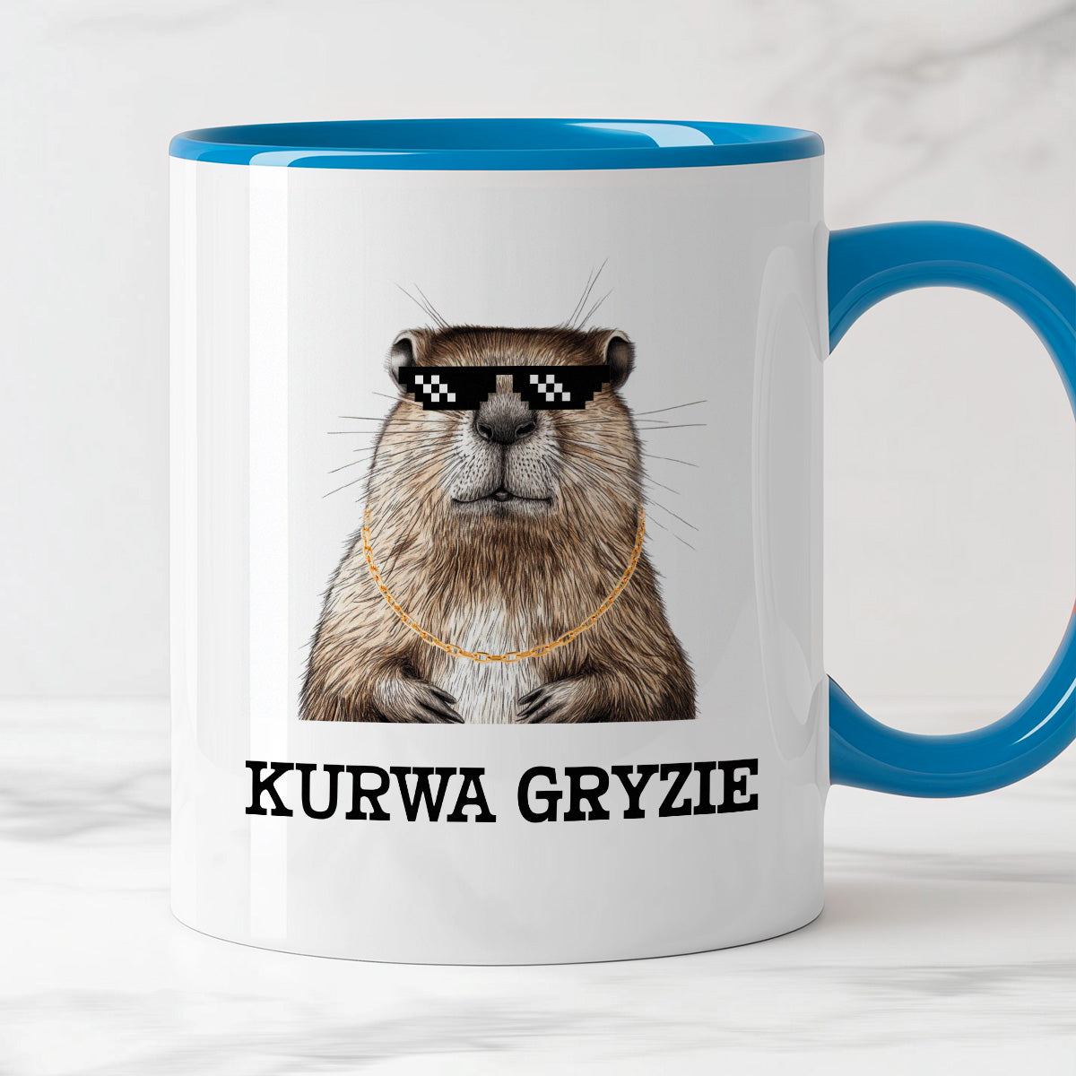 Kubek z nadrukiem "Kurwa gryzie"