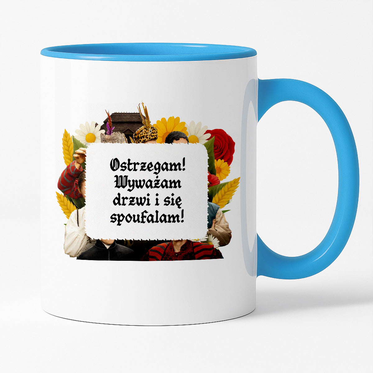 Kubek z nadrukiem "Ostrzegam! Wyważam drzwi i się spoufalam!" NOWE 1670