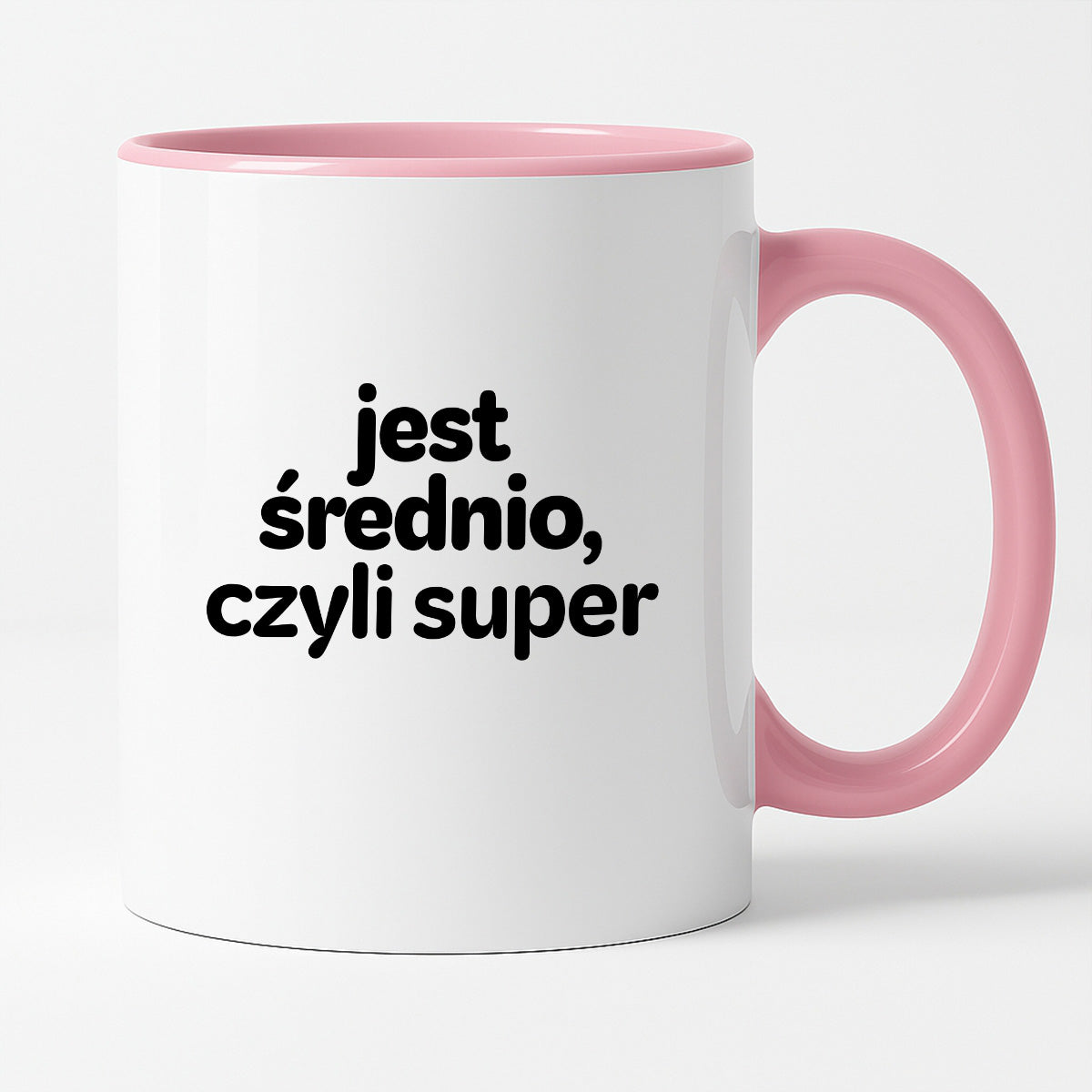 Kubek z nadrukiem - "jest średnio, czyli super"