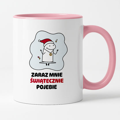 Kubek świąteczny mem "Zaraz mnie świątecznie pojebie"