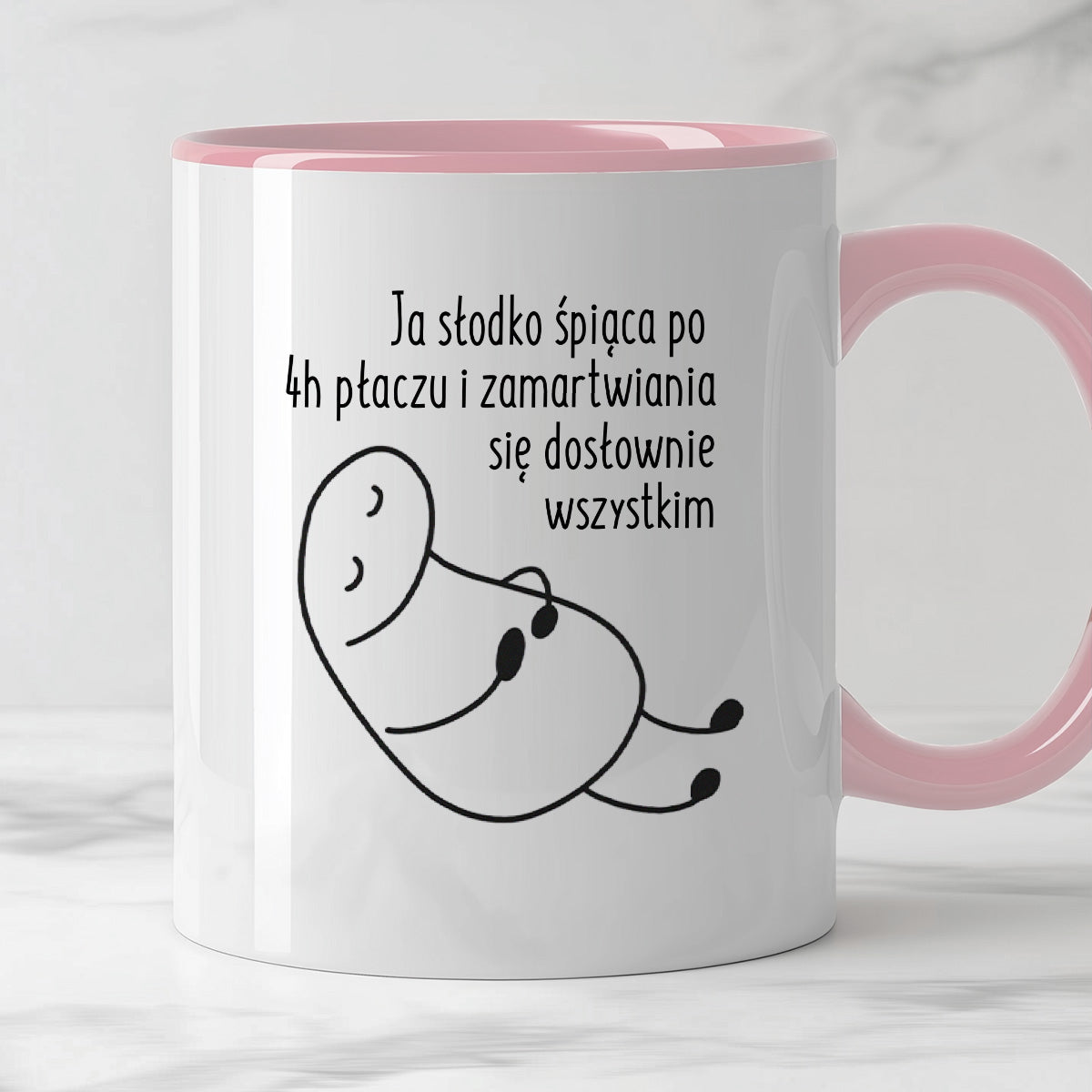 Kubek z nadrukiem "Ja słodko śpiąca po 4h płaczu i zamartwiania się dosłownie wszystkim"