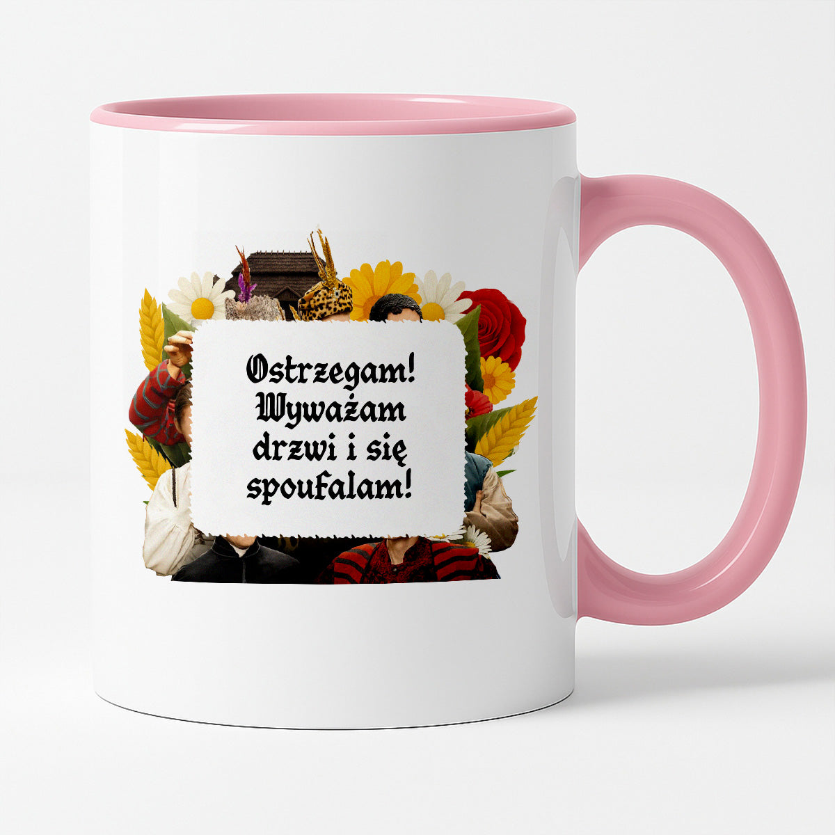 Kubek z nadrukiem "Ostrzegam! Wyważam drzwi i się spoufalam!" NOWE 1670