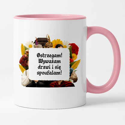 Kubek z nadrukiem "Ostrzegam! Wyważam drzwi i się spoufalam!" NOWE 1670