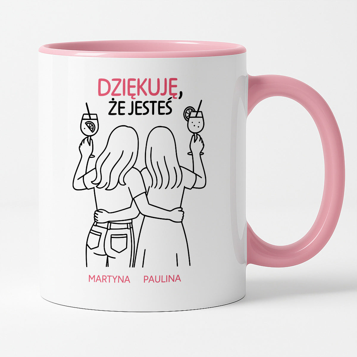 Kubek spersonalizowany z nadrukiem - "Dziękuję, że jesteś" z IMIONAMI dla PRZYJACIÓŁEK