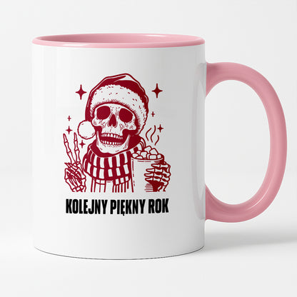 Kubek świąteczny z kościotrupem z gorącą czekoladą w ręku "Kolejny piękny rok"