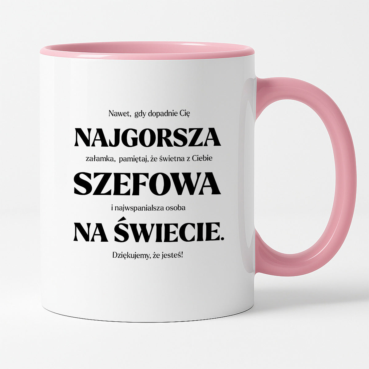 Kubek z nadrukiem - "NAJGORSZA SZEFOWA NA ŚWIECIE (ale jednak nie 🥰)"
