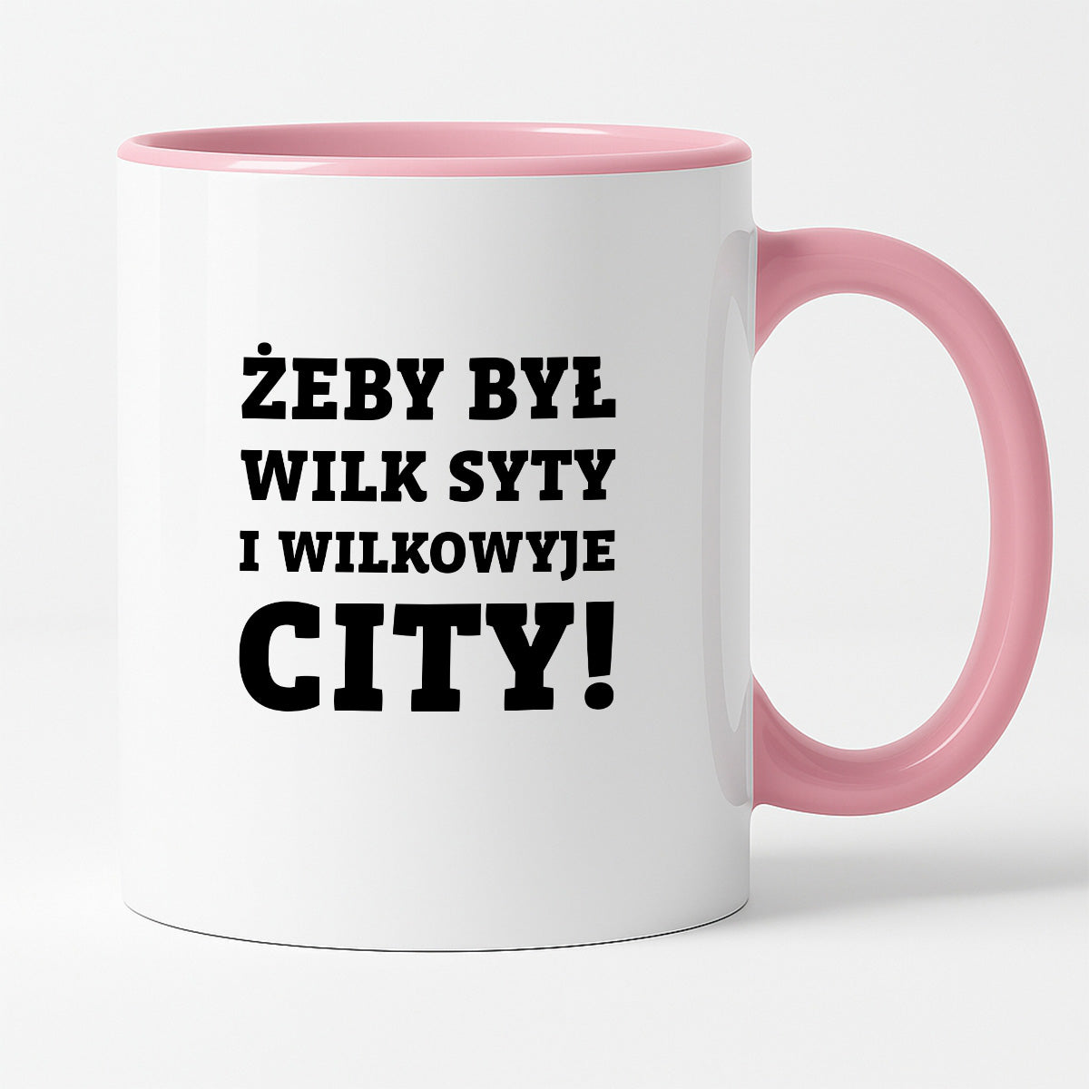 Kubek z nadrukiem - "Żeby był wilk syty i Wilkowyje City"
