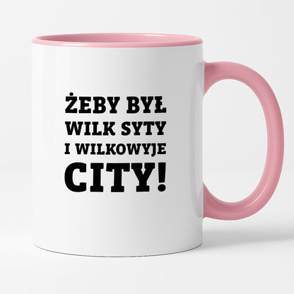 Kubek z nadrukiem - "Żeby był wilk syty i Wilkowyje City"