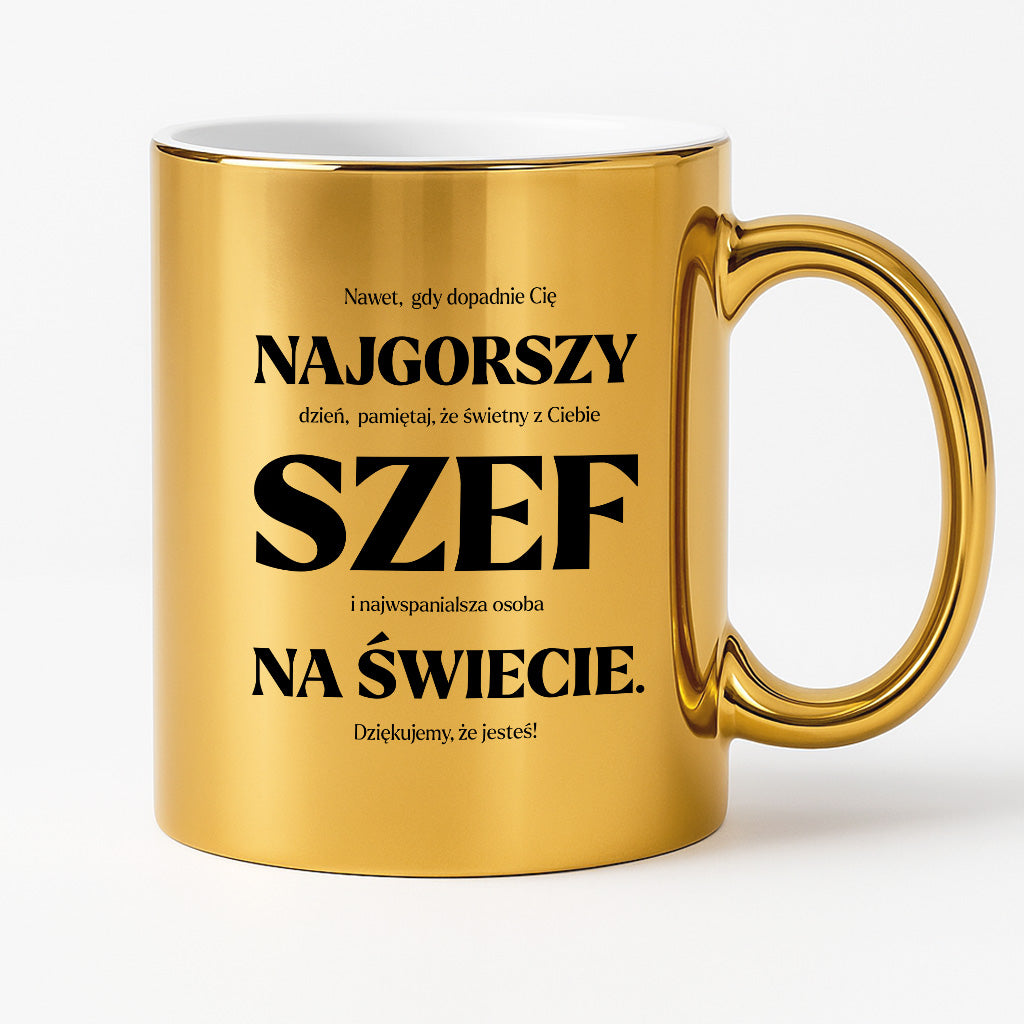 Kubek z nadrukiem - "NAJGORSZY SZEF NA ŚWIECIE (ale jednak nie 🥰)"