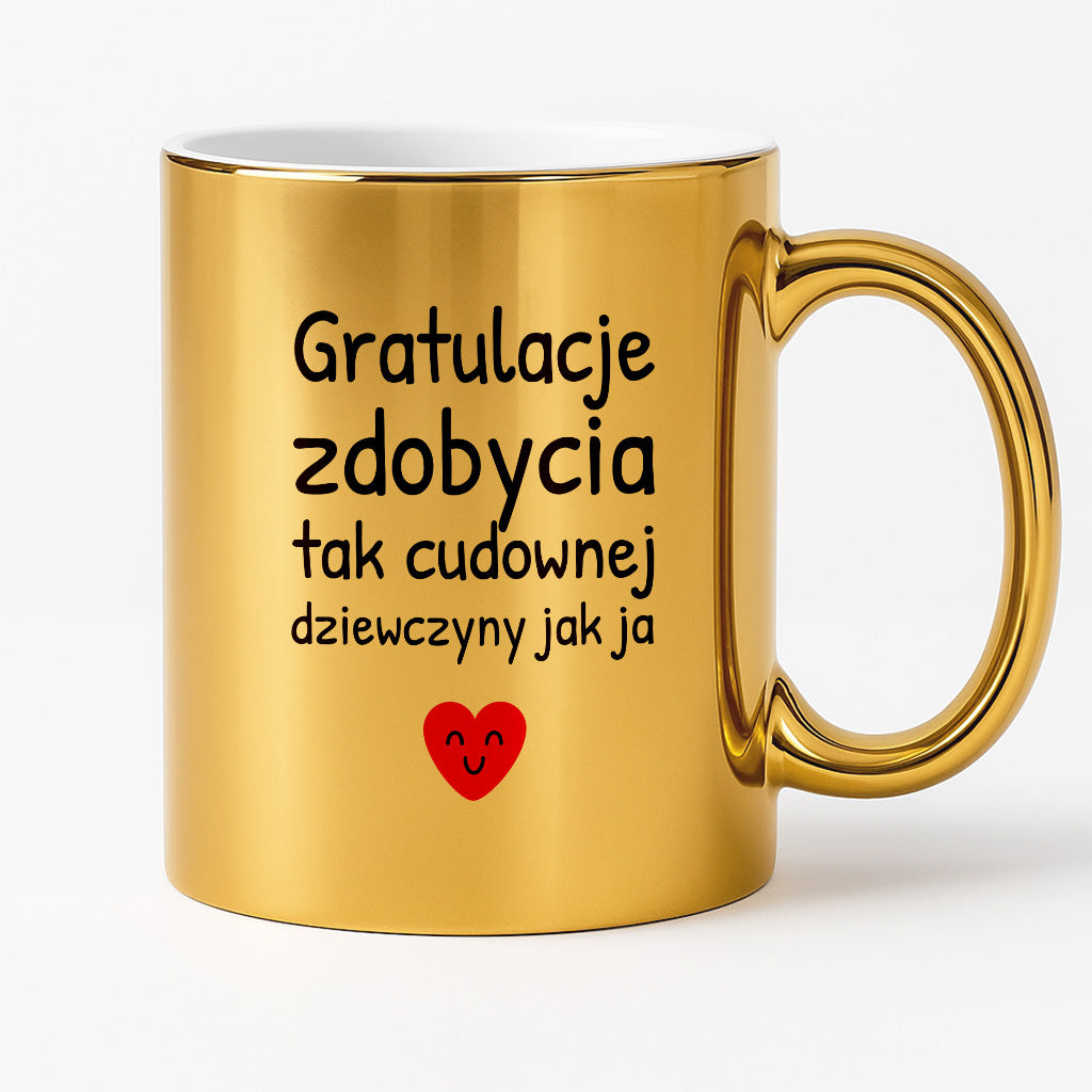 Kubek z nadrukiem - "Gratulacje zdobycia tak cudownej dziewczyny jak ja"