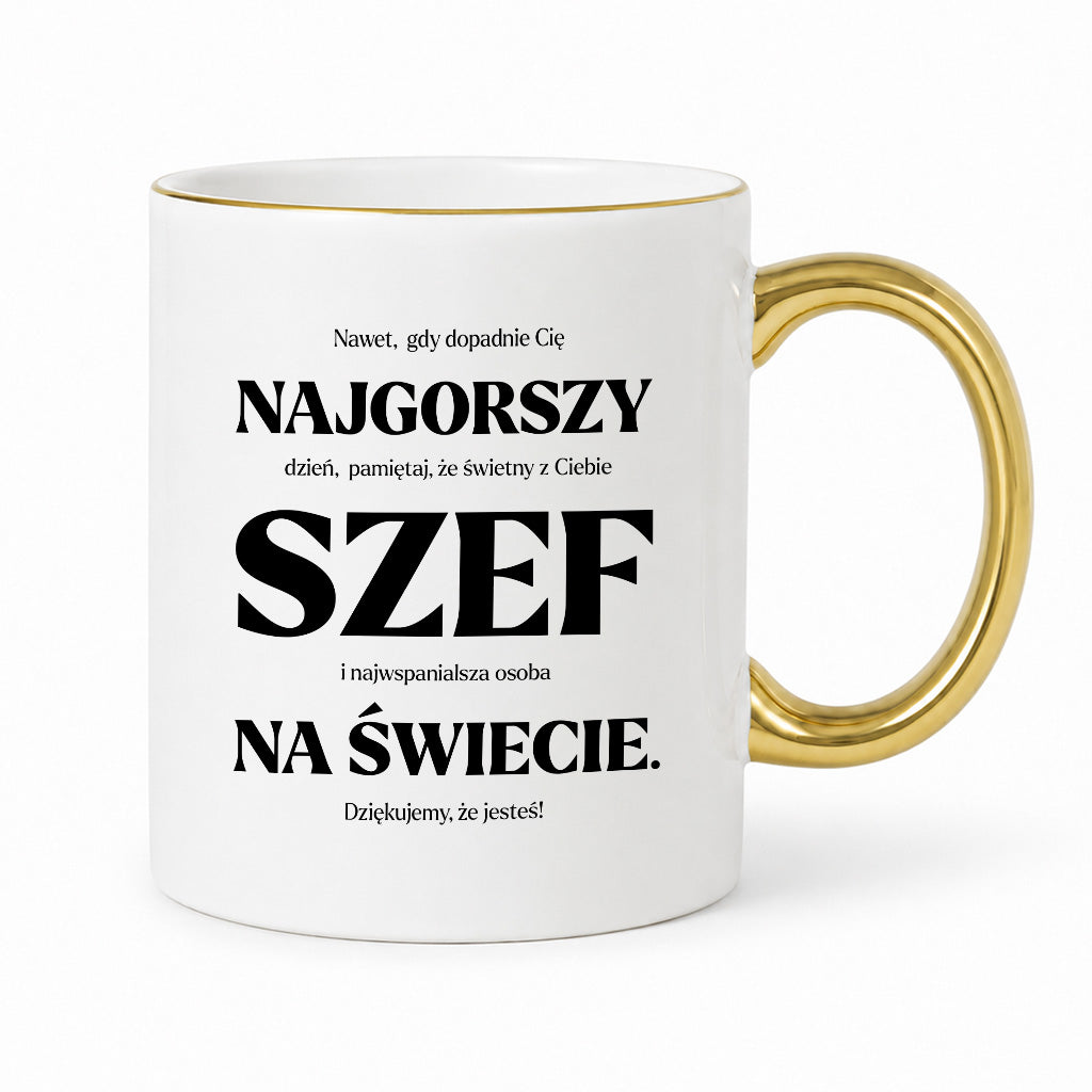 Kubek z nadrukiem - "NAJGORSZY SZEF NA ŚWIECIE (ale jednak nie 🥰)"