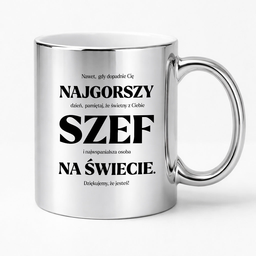 Kubek z nadrukiem - "NAJGORSZY SZEF NA ŚWIECIE (ale jednak nie 🥰)"
