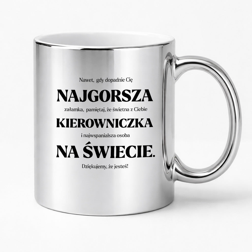 Kubek z nadrukiem - "NAJGORSZA KIEROWNICZKA NA ŚWIECIE (ale jednak nie 🥰)"
