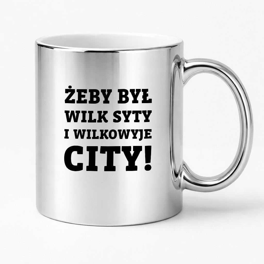 Kubek z nadrukiem - "Żeby był wilk syty i Wilkowyje City"