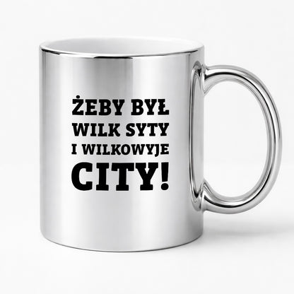 Kubek z nadrukiem - "Żeby był wilk syty i Wilkowyje City"