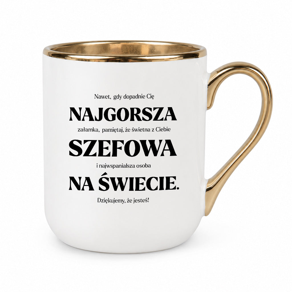 Kubek z nadrukiem - "NAJGORSZA SZEFOWA NA ŚWIECIE (ale jednak nie 🥰)"