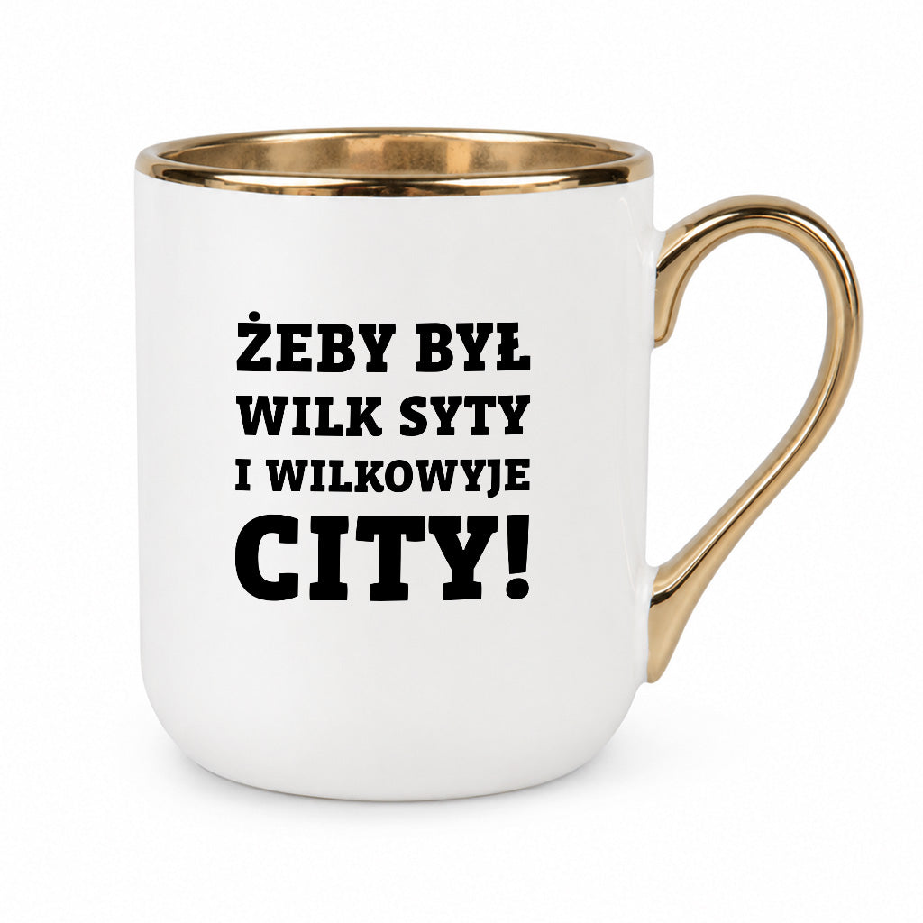 Kubek z nadrukiem - "Żeby był wilk syty i Wilkowyje City"