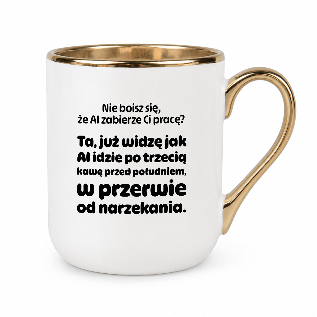 Kubek z nadrukiem - "Nie boisz się, że AI zabierze Ci pracę?"