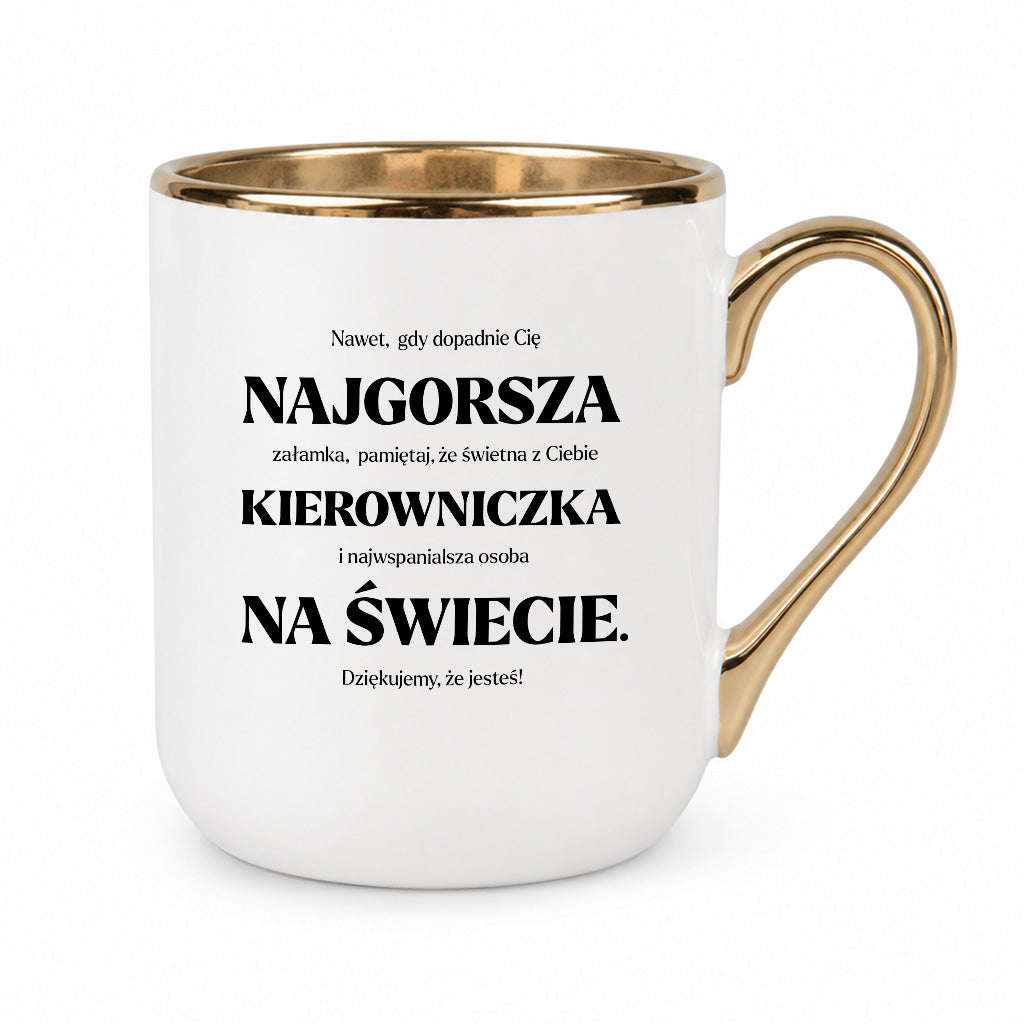 Kubek z nadrukiem - "NAJGORSZA KIEROWNICZKA NA ŚWIECIE (ale jednak nie 🥰)"