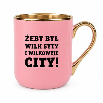 Kubek z nadrukiem - "Żeby był wilk syty i Wilkowyje City"