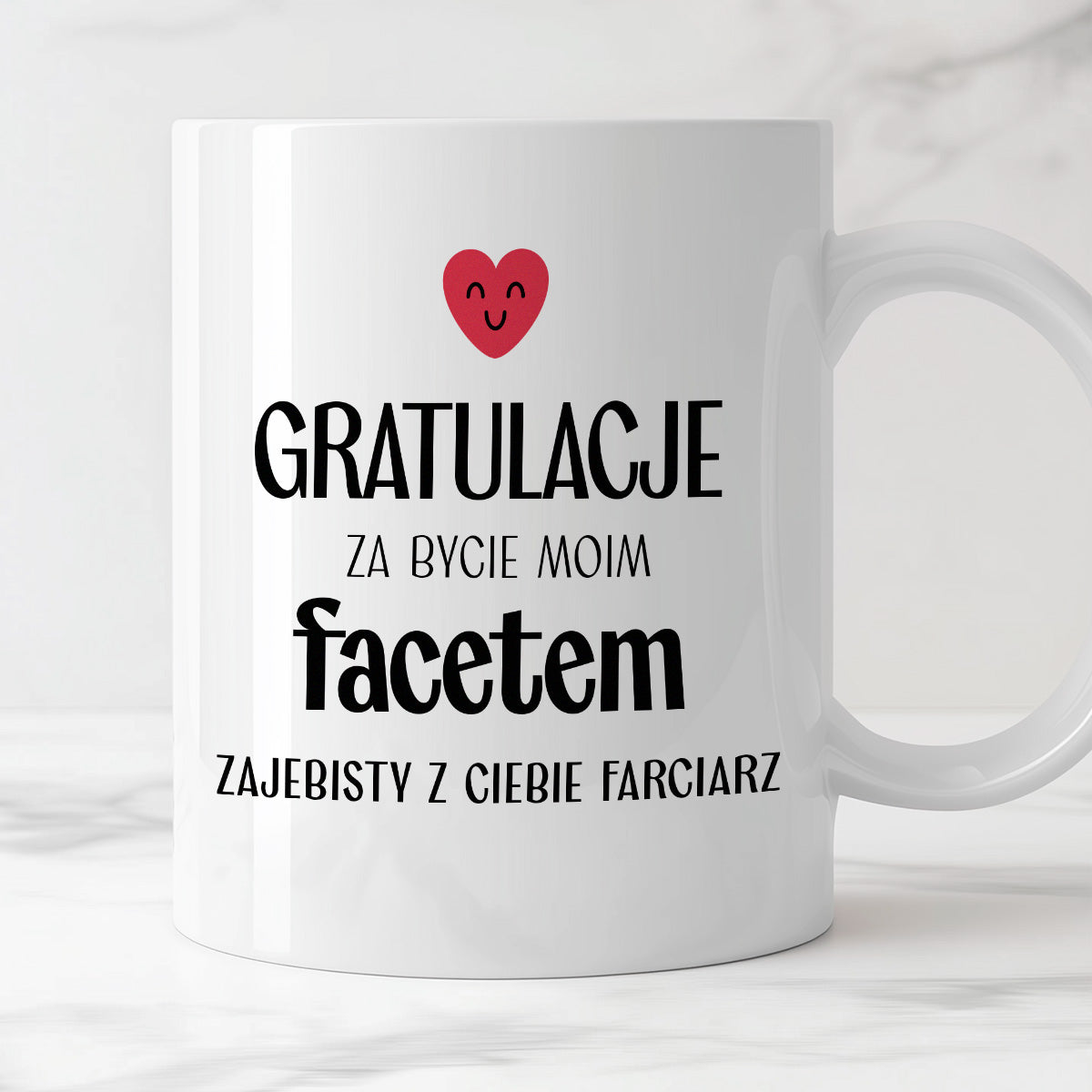 Kubek z nadrukiem "Gratulacje za bycie moim facetem - zajebisty z Ciebie farciarz" - WALENTYNKI