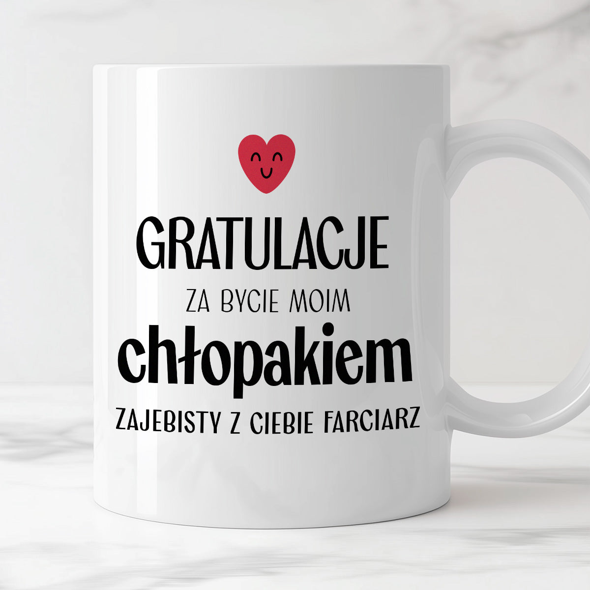 Kubek z nadrukiem "Gratulacje za bycie moim chłopakiem - zajebisty z Ciebie farciarz" - WALENTYNKI