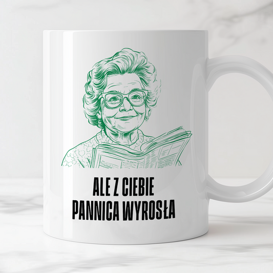 Kubek świąteczny z cytatem Babci "Ale z Ciebie Pannica wyrosła"