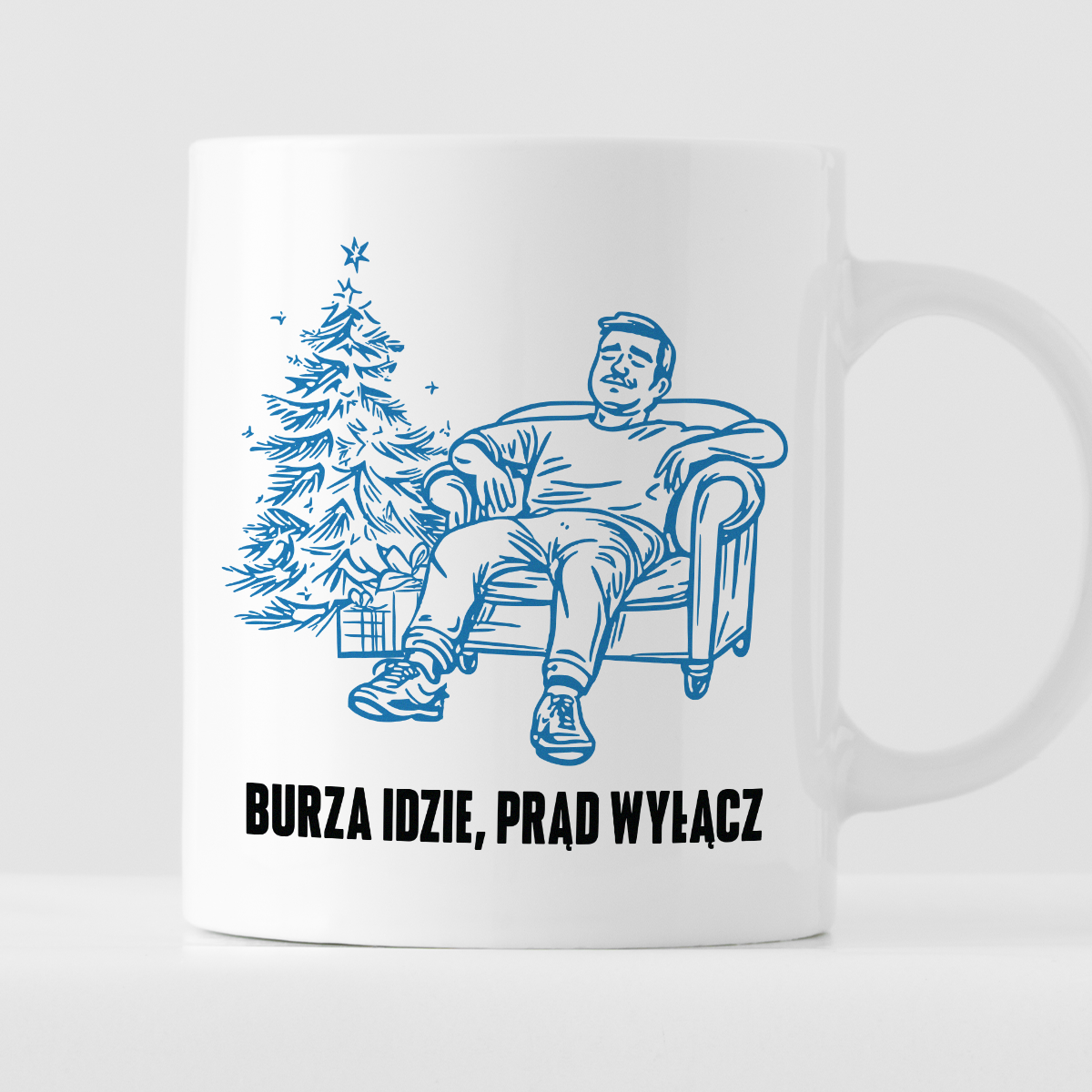 Kubek świąteczny z cytatem Taty "Burza idzie, prąd wyłącz"