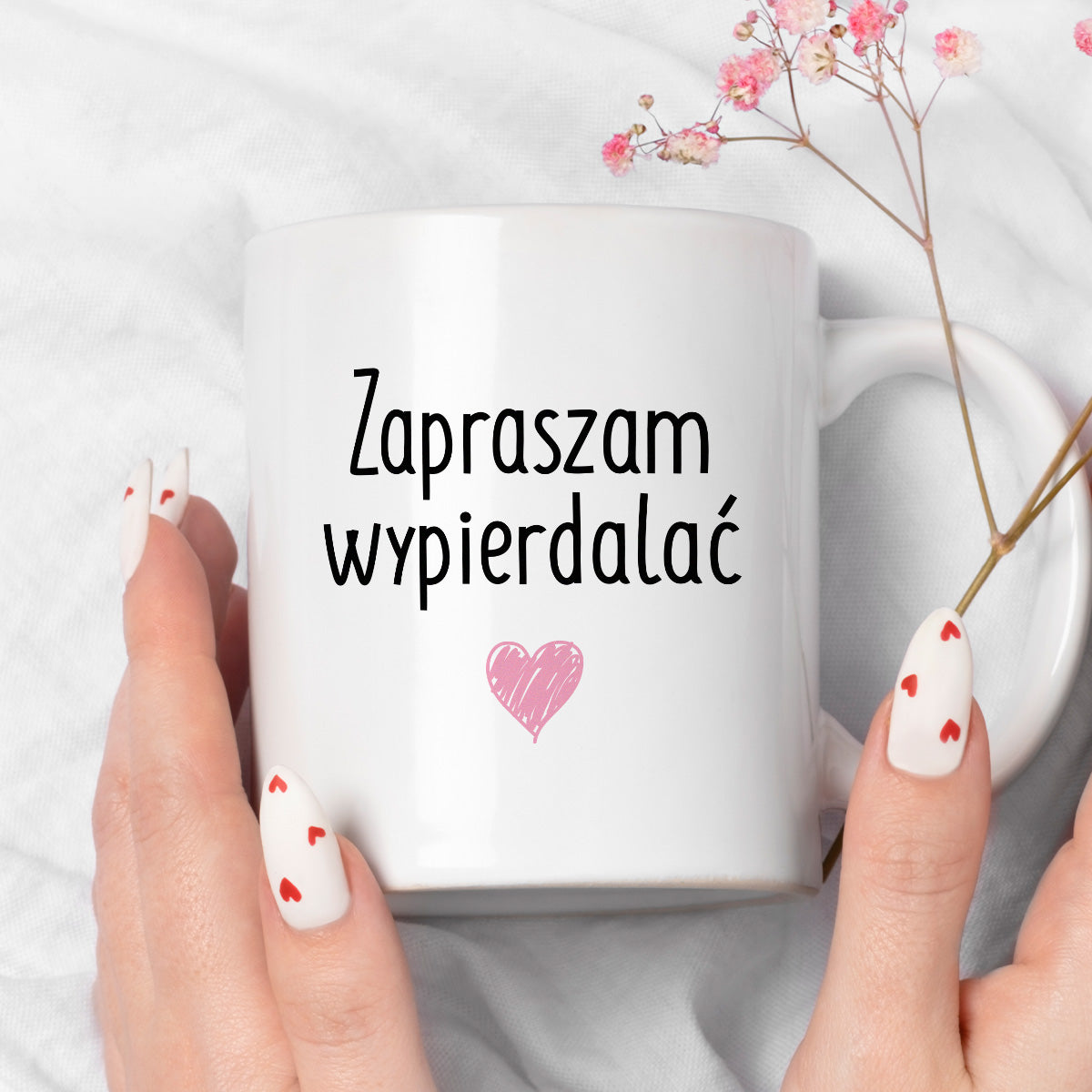 Kubek z nadrukiem "Zapraszam wypierdalać <3"