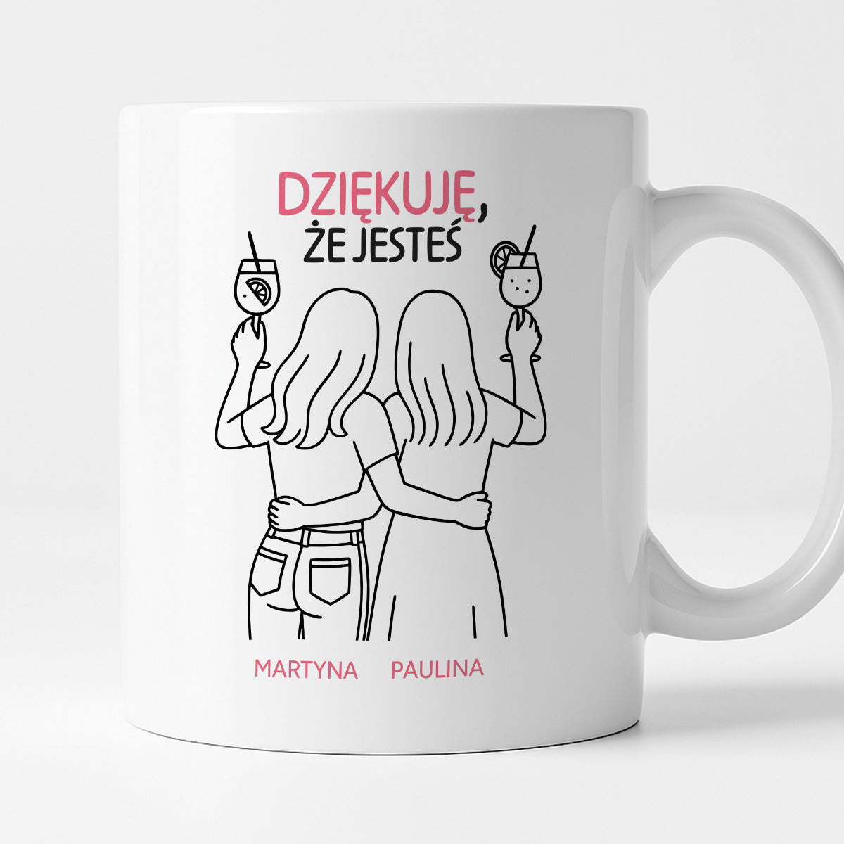 Kubek spersonalizowany z nadrukiem - "Dziękuję, że jesteś" z IMIONAMI dla PRZYJACIÓŁEK