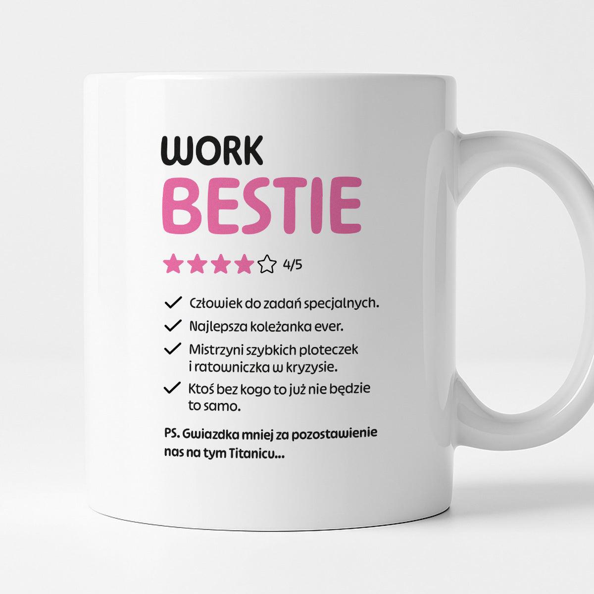 Kubek z nadrukiem "Work Bestie" na odejście z pracy