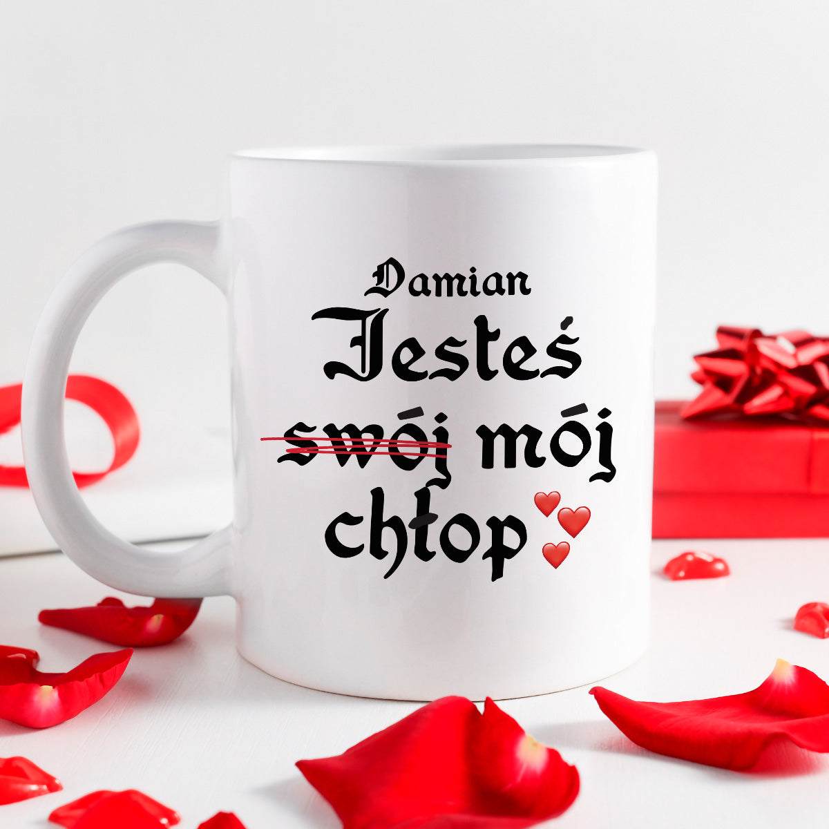 Kubek spersonalizowany z nadrukiem "Jesteś (swój) mój chłop <3"