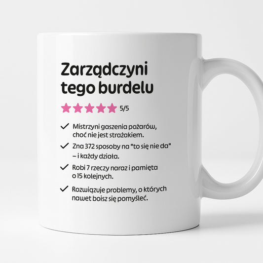 Kubek z nadrukiem "Zarządczyni tego burdelu"