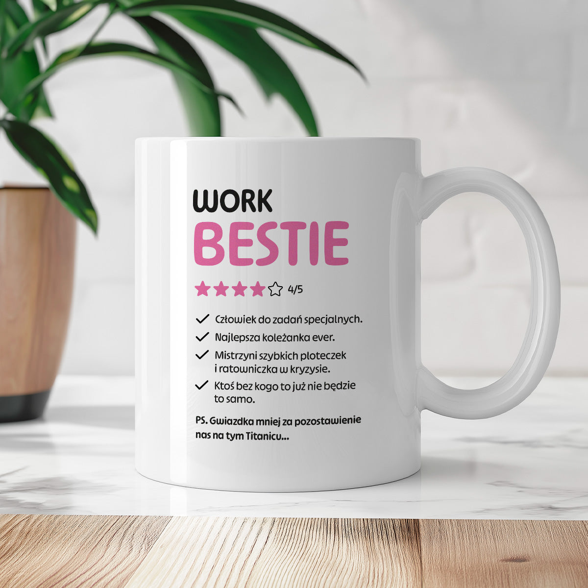 Kubek z nadrukiem "Work Bestie" na odejście z pracy