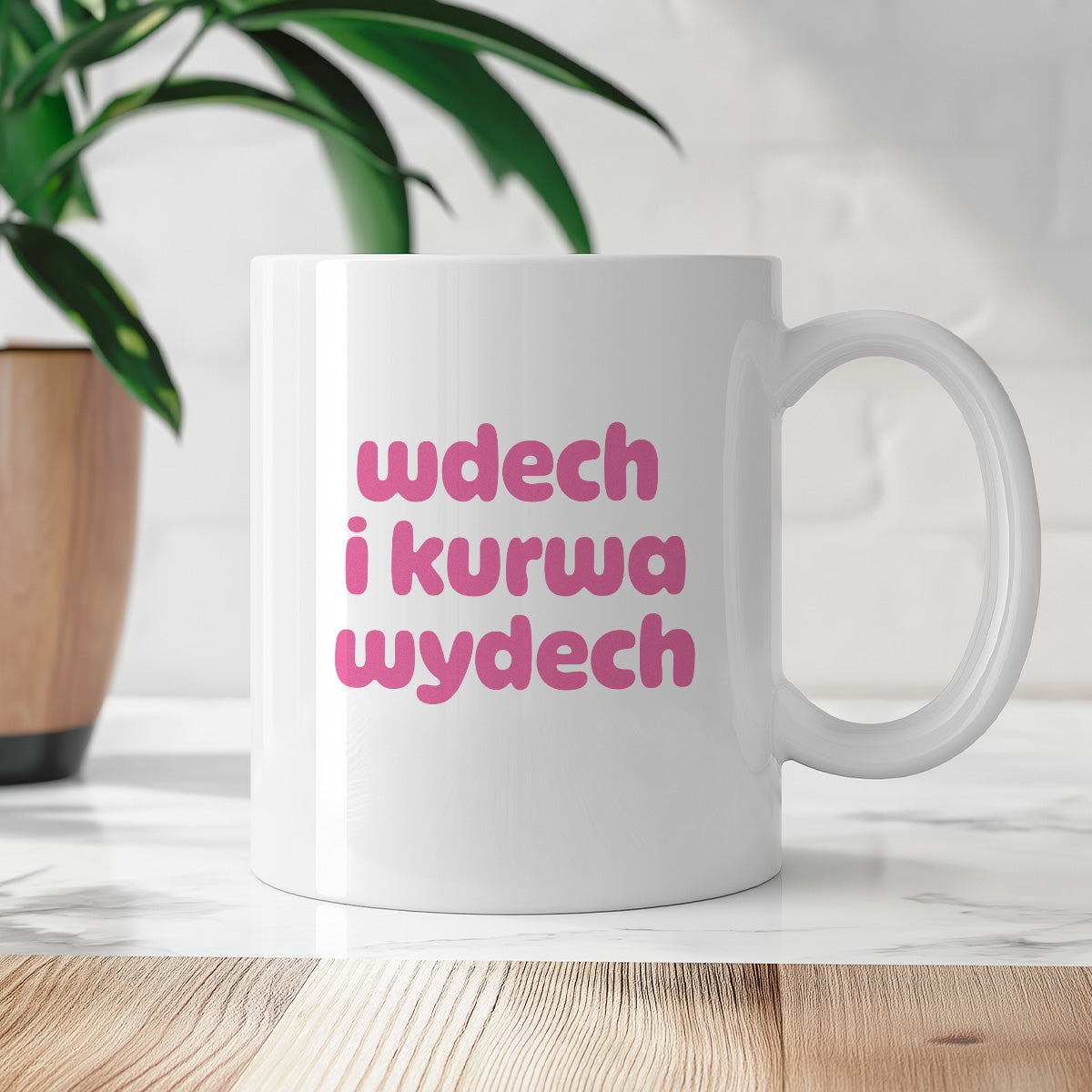 Kubek z nadrukiem "wdech i kurwa wydech" v2