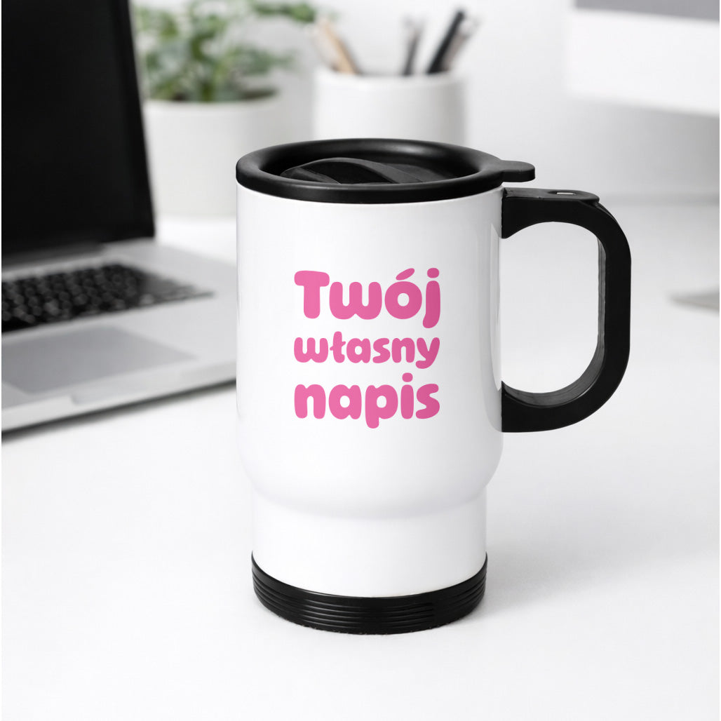 Kubek termiczny BASIC z własnym napisem - II (RÓŻ)