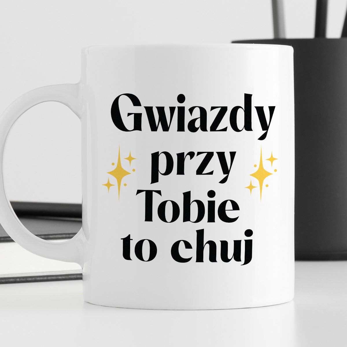 Kubek z nadrukiem "Gwiazdy przy Tobie to chuj"