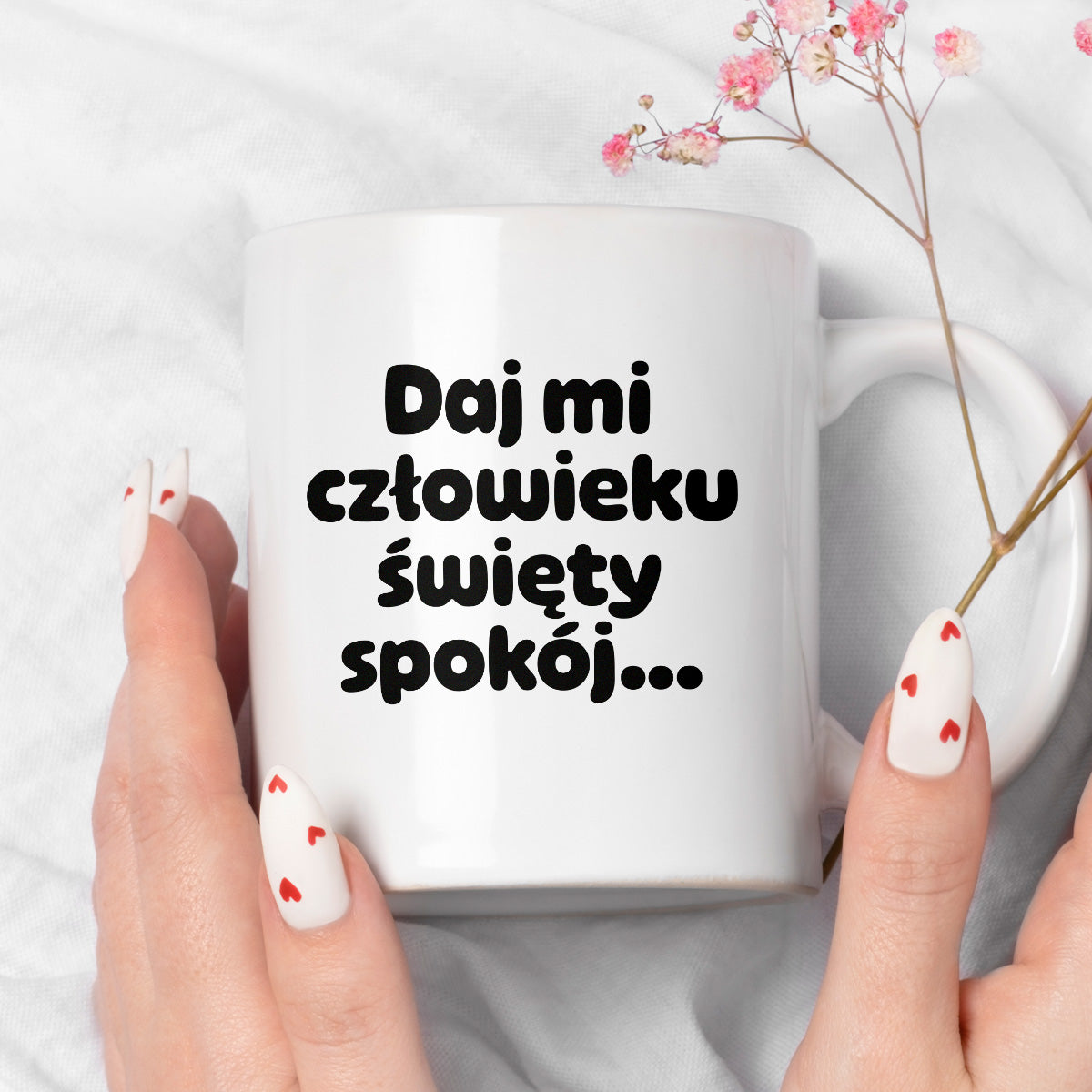Kubek z nadrukiem - "Daj mi człowieku święty spokój"