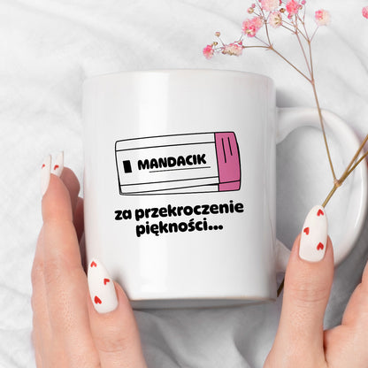 Kubek z nadrukiem "Mandacik za przekroczenie prędkości"