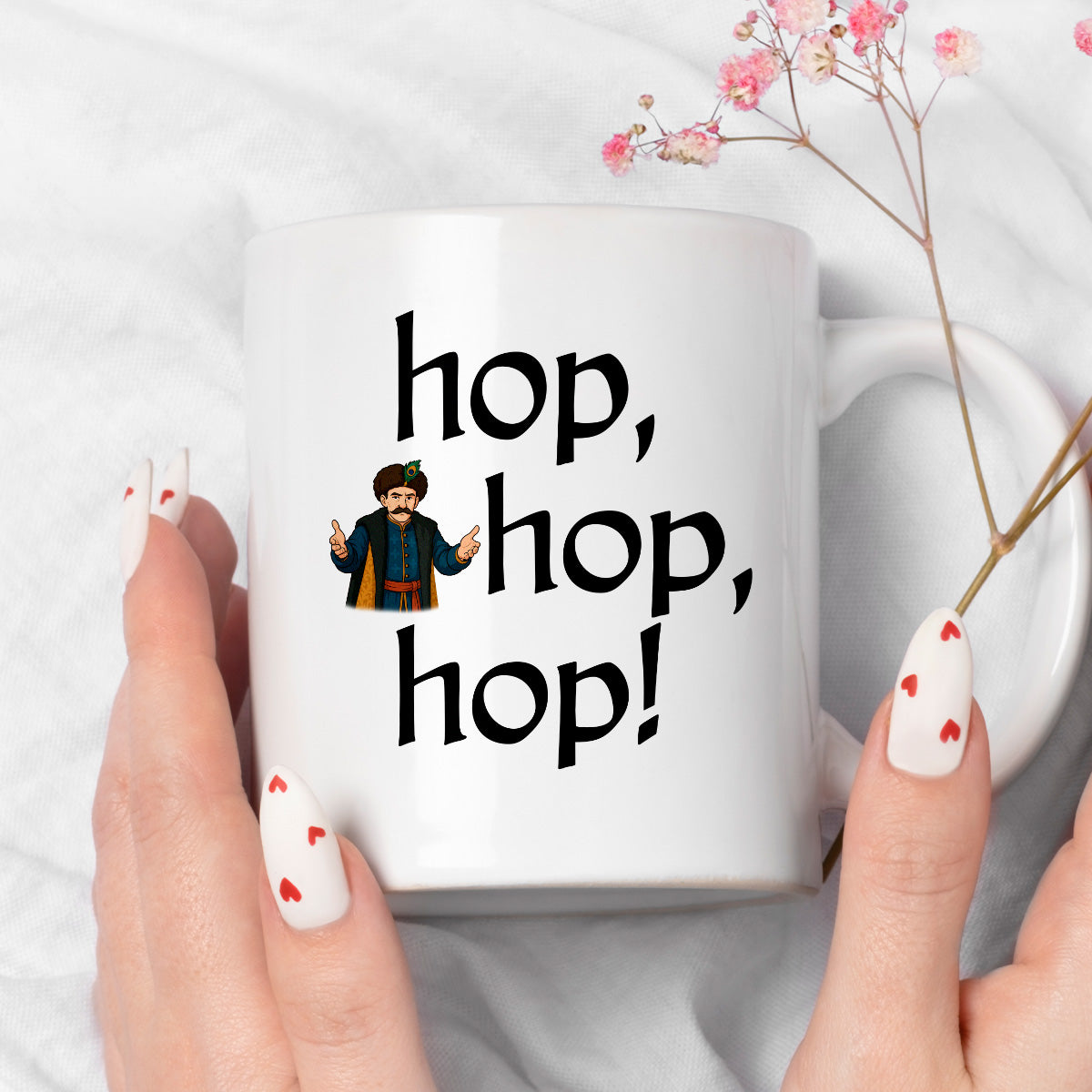Kubek z nadrukiem "hop, hop, hop!" v2