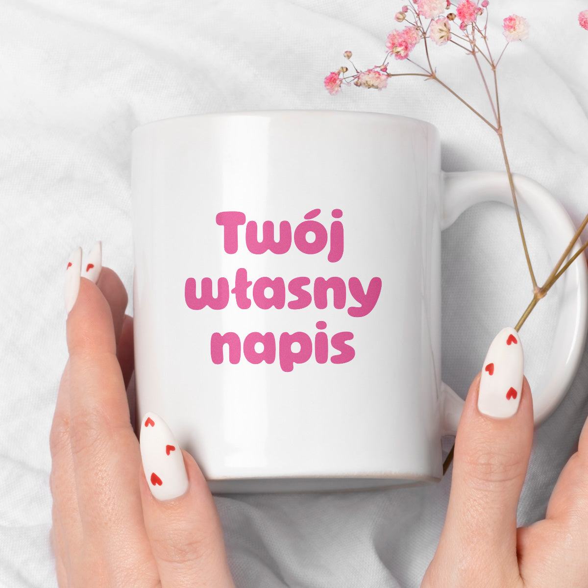 Kubek spersonalizowany z własnym napisem III - RÓŻOWY NAPIS