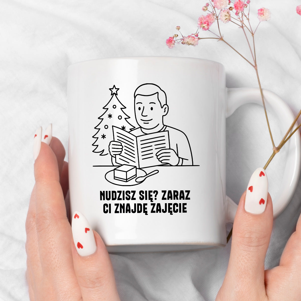 Kubek świąteczny z cytatem TATY - "Nudzisz się? Zaraz Ci znajdę zajęcie"