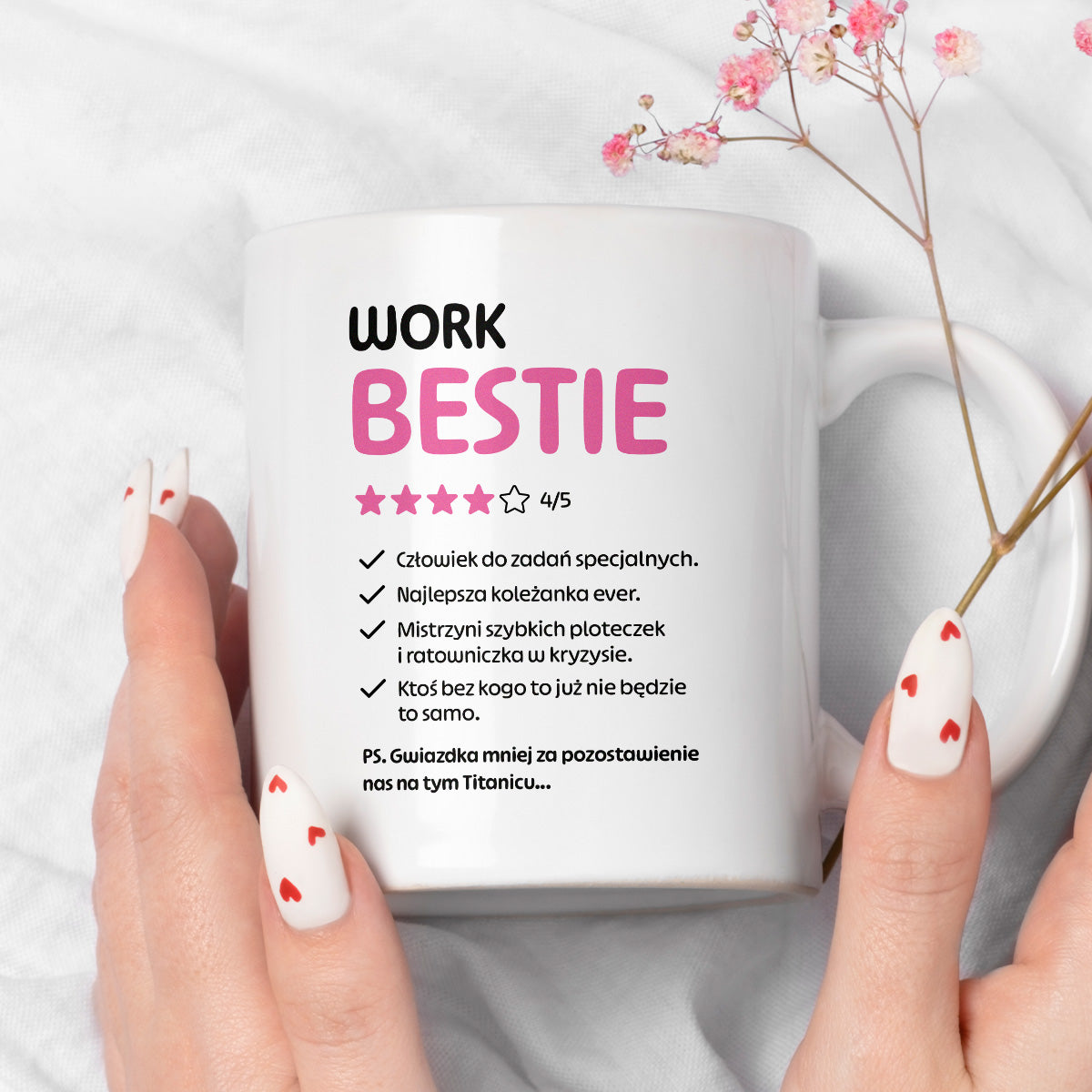 Kubek z nadrukiem "Work Bestie" na odejście z pracy