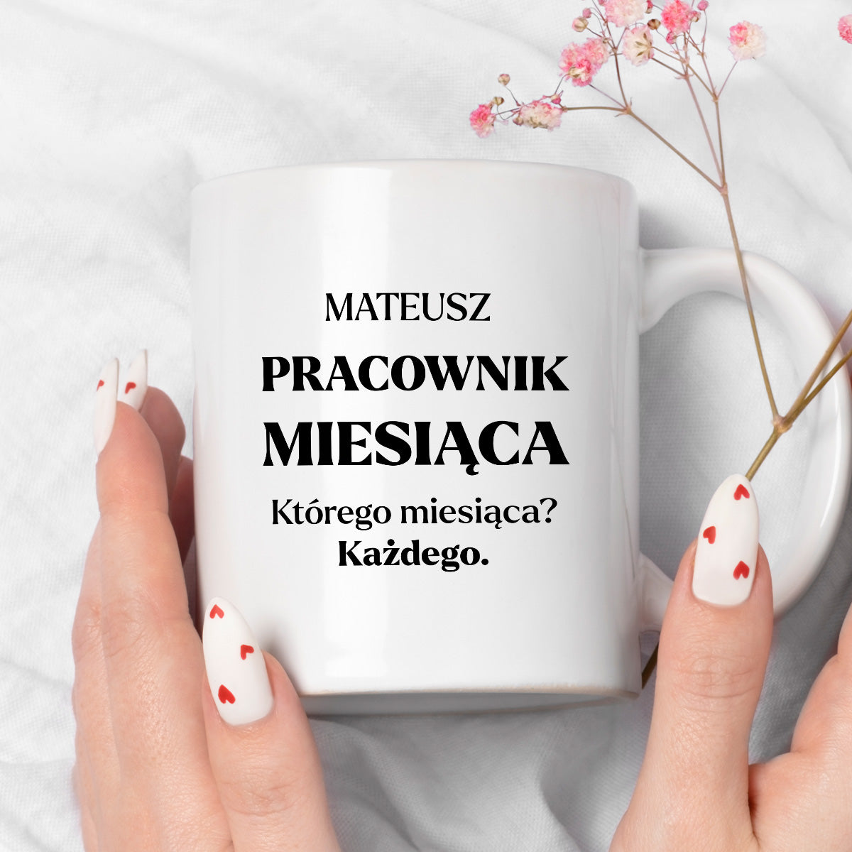Kubek z nadrukiem - "Pracownik miesiąca z imieniem"