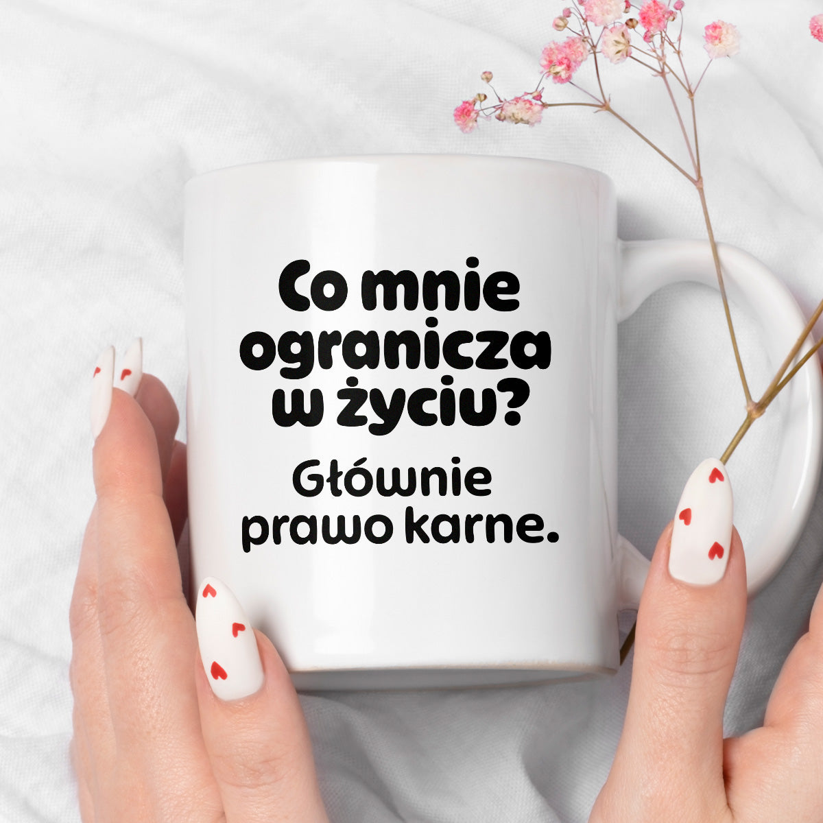 Kubek z nadrukiem - "Co mnie ogranicza? Głownie prawo karne."
