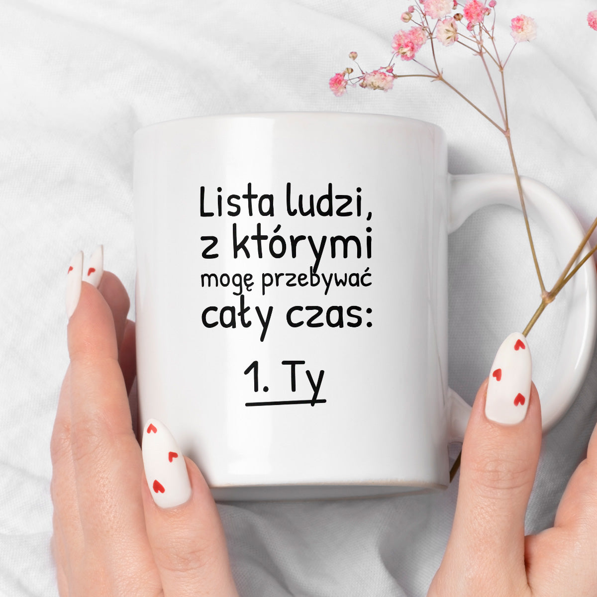 Kubek z nadrukiem - "Lista ludzi, z którymi mogę przebywać cały czas"